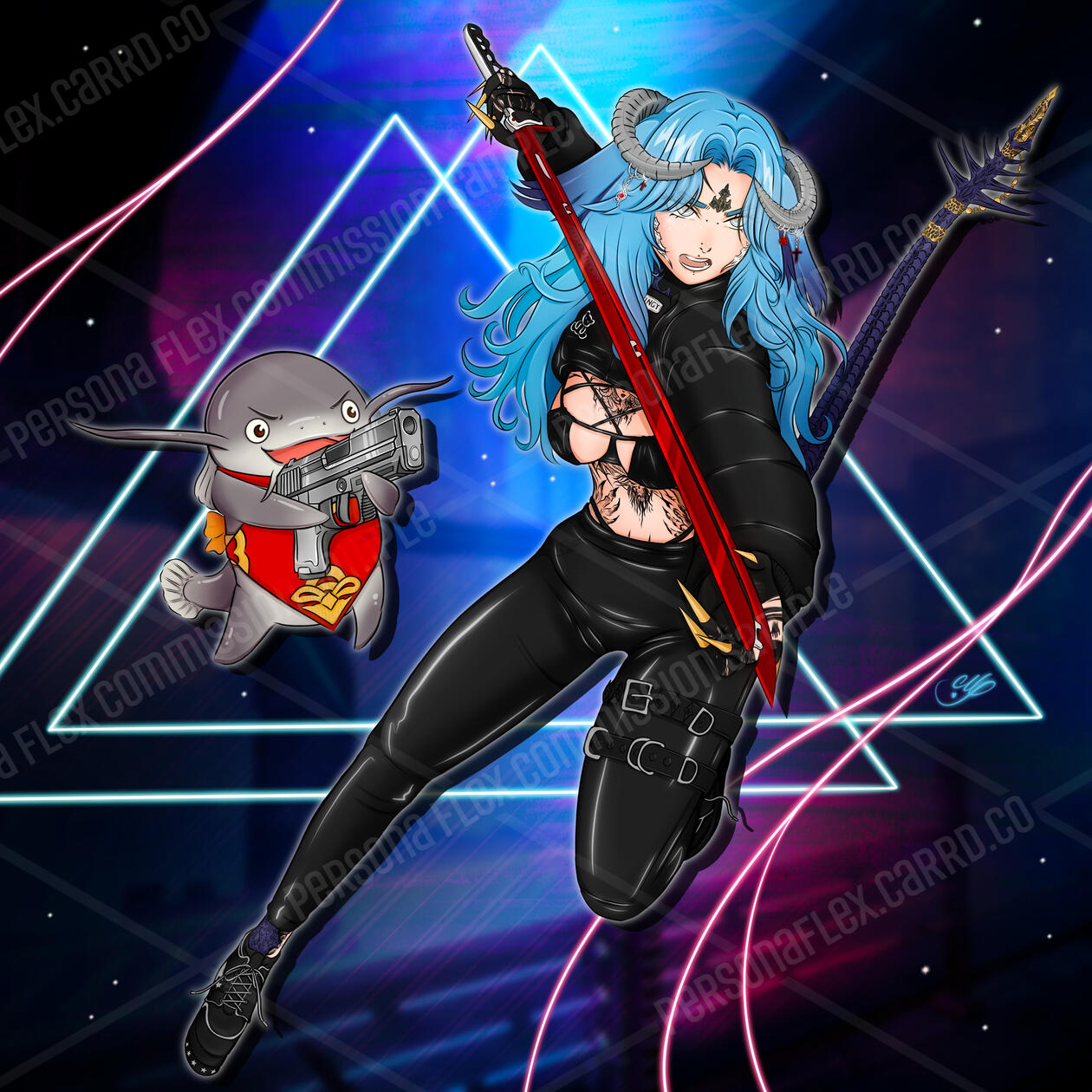 Yog (Full Body, +1 Pet, +Weapon, Simple Background)